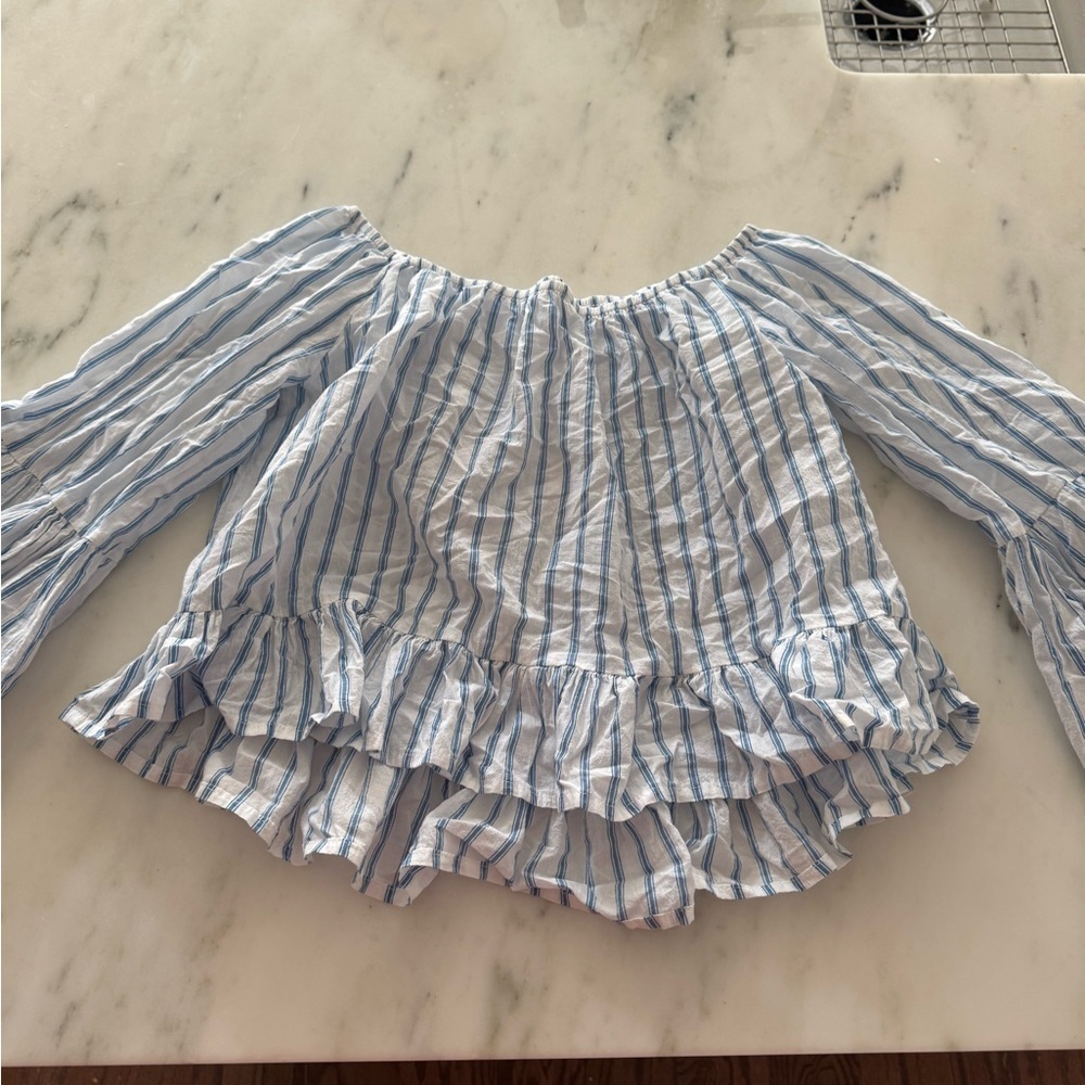 Faithfull The Brand- Blue and White Stripe Galle Quarter off the Sleeve Shirt - Picture 3 of 4